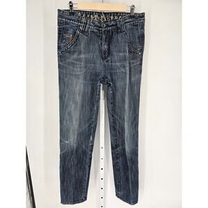 Parasuco Denim Legend Women's Blue Cotton Embroidered Straight Leg Jeans Size 29